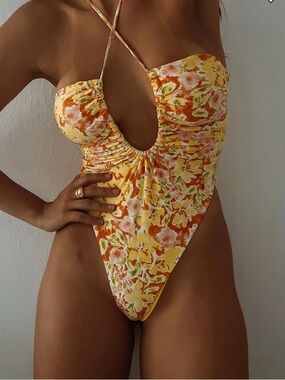 Princess Polly Floral One Piece Swimsuit - Pink and Yellow